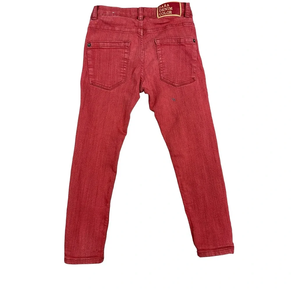 Zara Jeans Kids Girls 4–5 Red Denim Skinny Stretch Casual Everyday Trendy